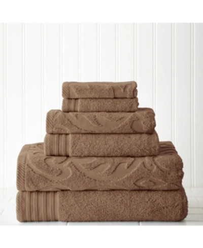 Modern Threads 6-pc. Jacquard/solid Medallion Swirl Towel Set In Brown