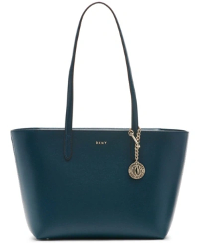 Dkny Sutton Leather Bryant Medium Tote In Teal/gold