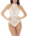 Hauty Women's Clarisa One Piece Plus Size Stretch Lace Halter Teddy Lingerie In White