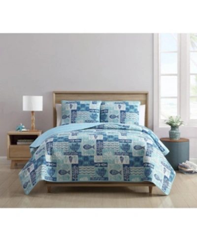 Vcny Home Patchwork Sea Life Reversible 3-pc. Full/queen Quilt Set In Blue