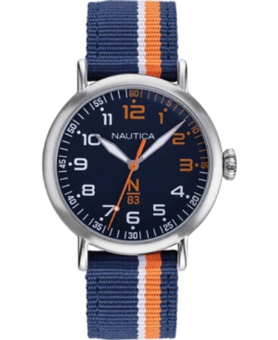Nautica N83 Men's Napwls912 Wakeland Blue/orange Stripe Fabric Strap Watch In Navy