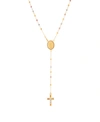 Italian Gold Polished Diamond Cut Rosary With Moonbeads In 14k Yellow, White And Rose Gold. In Tri-color