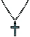 Macy's Men's Cubic Zirconia Cross 24" Pendant Necklace In Black Ion-plated Stainless Steel In Black
