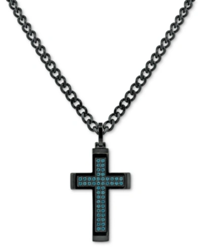 Macy's Men's Cubic Zirconia Cross 24" Pendant Necklace In Black Ion-plated Stainless Steel