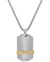 MACY'S MEN'S CUBIC ZIRCONIA DOG TAG 24" PENDANT NECKLACE IN STAINLESS STEEL & YELLOW ION-PLATE