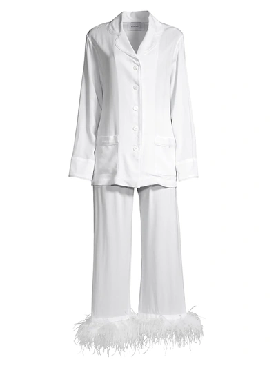 Sleeper Party Ostrich Feather-trim 2-piece Pajama Set In Weiss