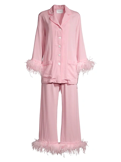 Sleeper + Net Sustain Feather-trimmed Crepe De Chine Pajama Set In Pink