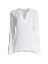 120% LINO WOMEN'S V-NECK WOVEN JERSEY-MIX LINEN TOP,400013471967