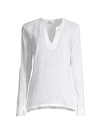 120% Lino V-neck Woven Jersey-mix Linen Top In White