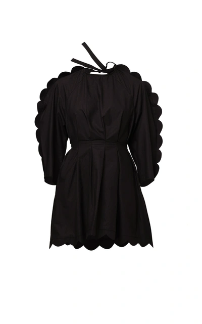 Naya Rea Alya Scalloped Cotton Poplin Dress In Black