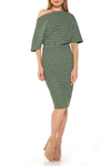 Alexia Admor Olivia Draped Off-the-shoulder Sheath Dress In Green Geo