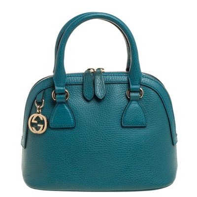 Pre-owned Gucci Teal Blue Leather Interlocking Gg Charm Satchel