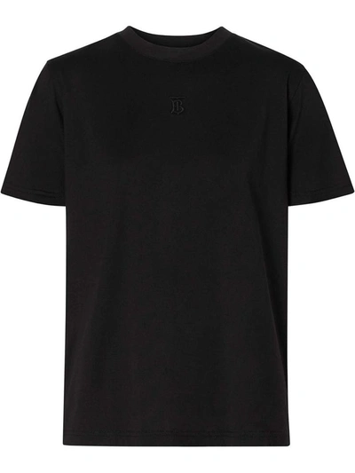 Burberry Dovey Tb Monogram Embroidered Cotton T-shirt In Black