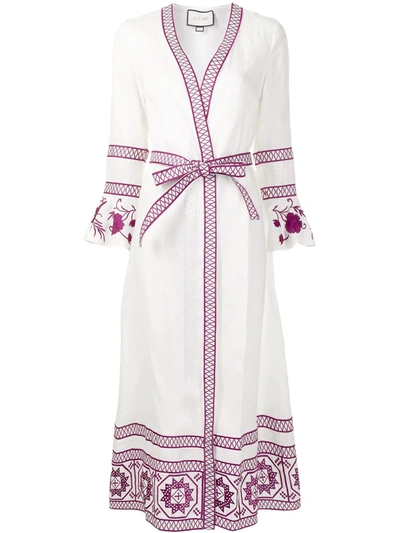 Alexis Women's Mahita Embroidered Linen Maxi Robe Dress In White