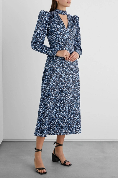 Iris & Ink Agatha Cutout Printed Satin-twill Midi Dress In Slate Blue