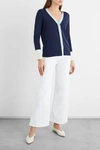 Iris & Ink Charlotte Color-block Merino Wool Cardigan In Navy