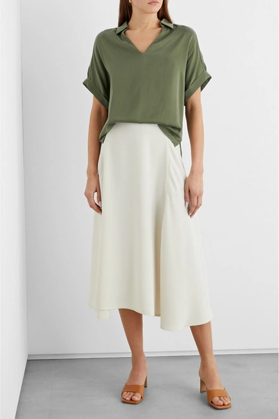 Iris & Ink Helena Washed-silk Blouse In Army Green