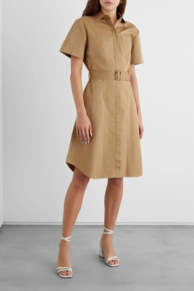 Iris & Ink Barbara Belted Cotton-twill Dress In Sand