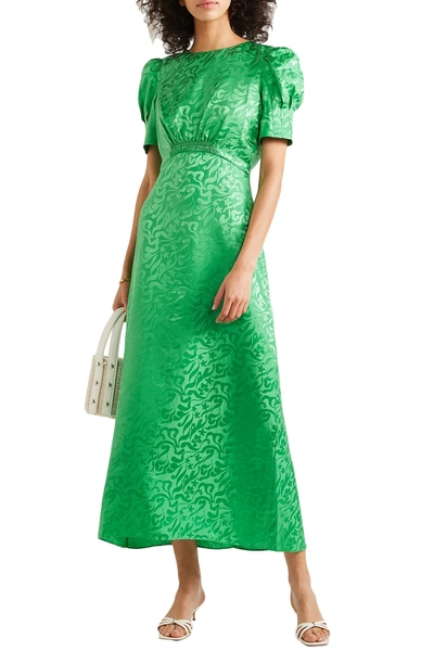 Saloni Bianca Printed Silk Crepe De Chine Midi Dress In Green
