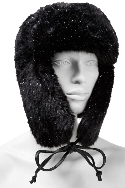 Eugenia Kim Owen Leather-trimmed Tinsel And Faux Fur Trapper Hat In Black