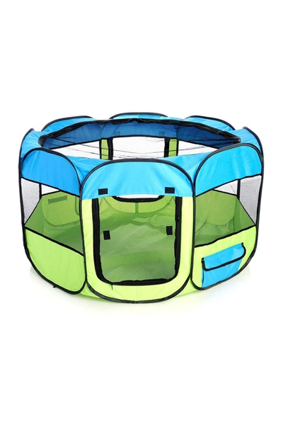 Pet Life Blue/green Large All-terrain Lightweight Easy Folding Wire-framed Collapsible Travel Pet Playpen In Blue And Green