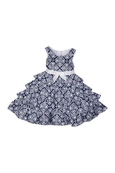 Joe-ella Kids' Kailey Athens Print Tiered Bow Dress In Navy