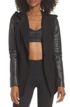 BLANC NOIR HOODED MOTO BLAZER WITH FAUX LEATHER SLEEVES,843377111111