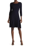 Nina Leonard Pleated Scoop Neck Dress In Navy Multi