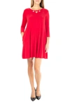 Nina Leonard Hardware Neck Long Sleeve Dress In Nina Red
