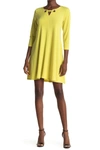 Nina Leonard Hardware Neck Long Sleeve Dress In Chartreuse