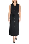 Nina Leonard Button Front Midi Shirt Dress In Black