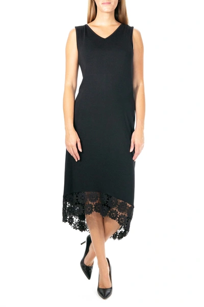 Nina Leonard Sleeveless V-neck High/low Dress In Black