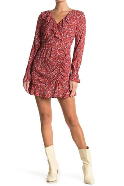 Lost + Wander Stefanie Floral Ruched Mini Dress In Red Floral