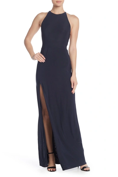 Love By Design Slinky Halter Maxi Dress In Navy Blazer