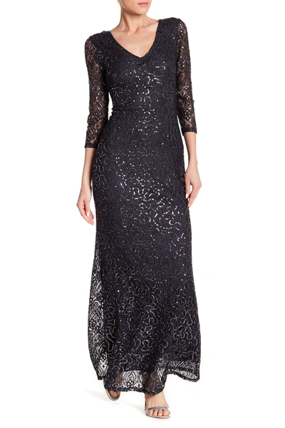 Marina Sequined Lace Gown In Gunmetal