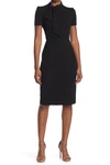 Maggy London Tie Neck Puff Sleeve Scuba Crepe Dress In Black