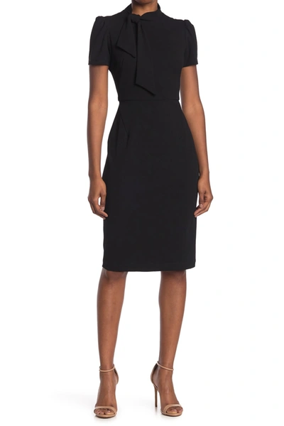 Maggy London Tie Neck Puff Sleeve Scuba Crepe Dress In Black