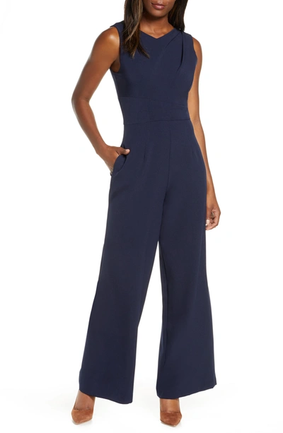 Donna Ricco Sleeveless Crepe Jumpsuit In Navy