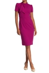 Maggy London Tie Neck Puff Sleeve Scuba Crepe Dress In A. Orchid