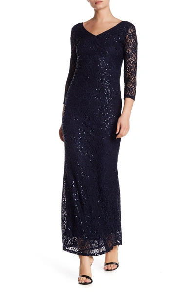 Marina Sequined Lace Gown In Nvy
