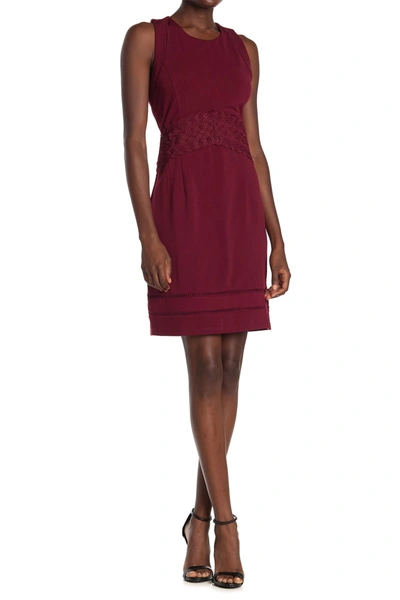 Adelyn Rae Embroidered Criss-cross Back Sheath Dress In Wine