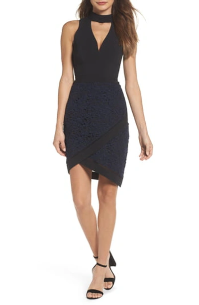 Adelyn Rae Sasha Mock Neck Sheath Dress In Black/navy