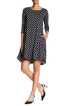 Nina Leonard 3/4 Sleeve Stretch Knit Swing Dress In Black-ivory