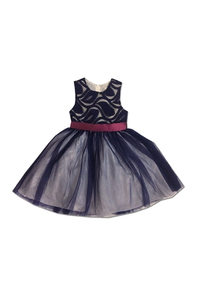 Joe-ella Kids' Feather Embroidered Tulle Dress In Navy