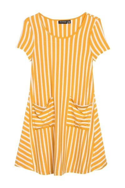 Nina Leonard Striped Jewel Neck Pocket Knit Dress In Mustard/iv
