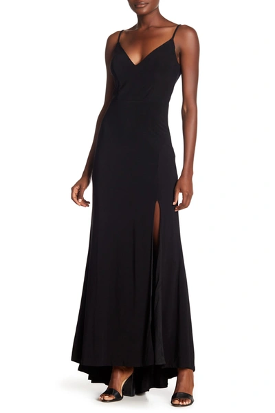 Jump Plunge V-neck Jersey Gown In Blk