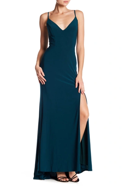 Jump Plunge V-neck Jersey Gown In Forest
