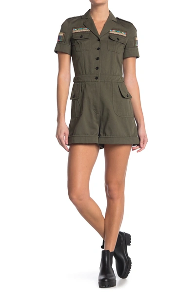 Valentino Military Short Sleeve Romper In Olive