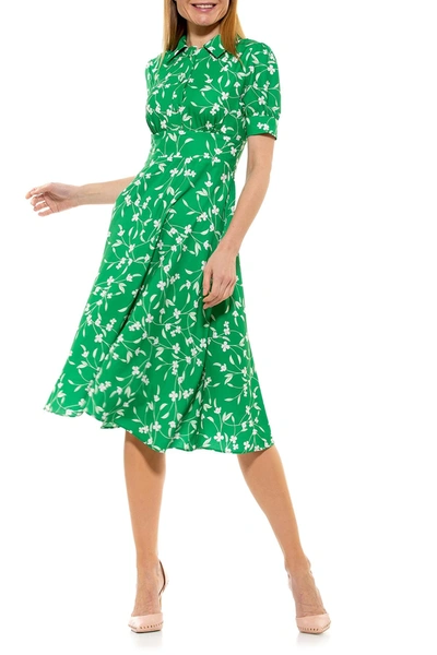 Alexia Admor Printed Spread Collar Midi Dress In Green Ditzy