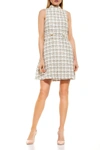 Alexia Admor Avery Plaid Mock Neck Fit & Flare Dress In Ivory/gold